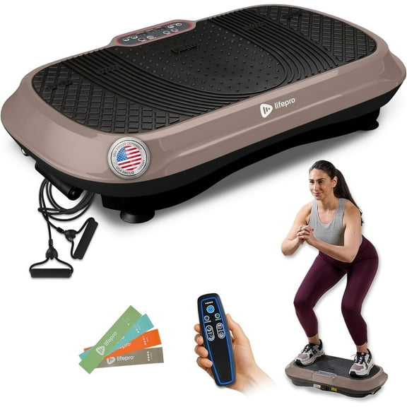 Lifepro Waver Vibration Plate Exercise Machine – Full Body Vibrating Plate for Lymphatic Drainage, Muscle Activation & Weight Loss – 99 Speed Vibration Plate Machine with Loop Bands & Remote - Brown