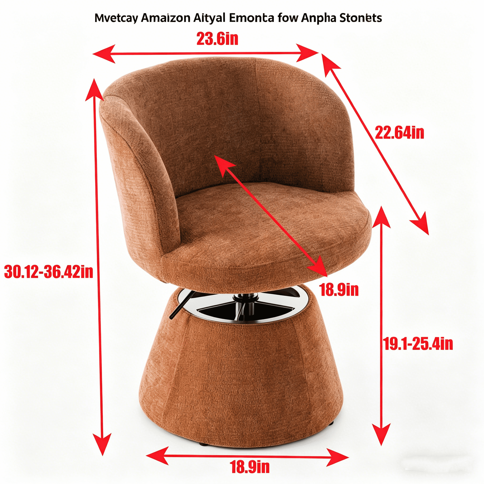 Aukfa Chenille Accent Dining Chair, Modern Swivel Adjustable Bar Stool for Kitchen, Vanity & Bedroom, Orange