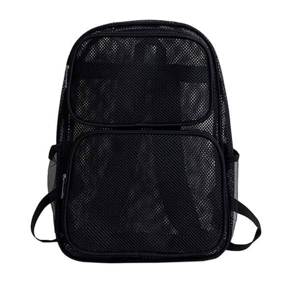 AURORADY Hot Sales Black Full Mesh Breathable Backpack Double Front Zipper Pockets See Through Net Daypack Lightweight Swimming Beach Gym Travel School Backpack Single Side Mesh Water Bottle Pocket