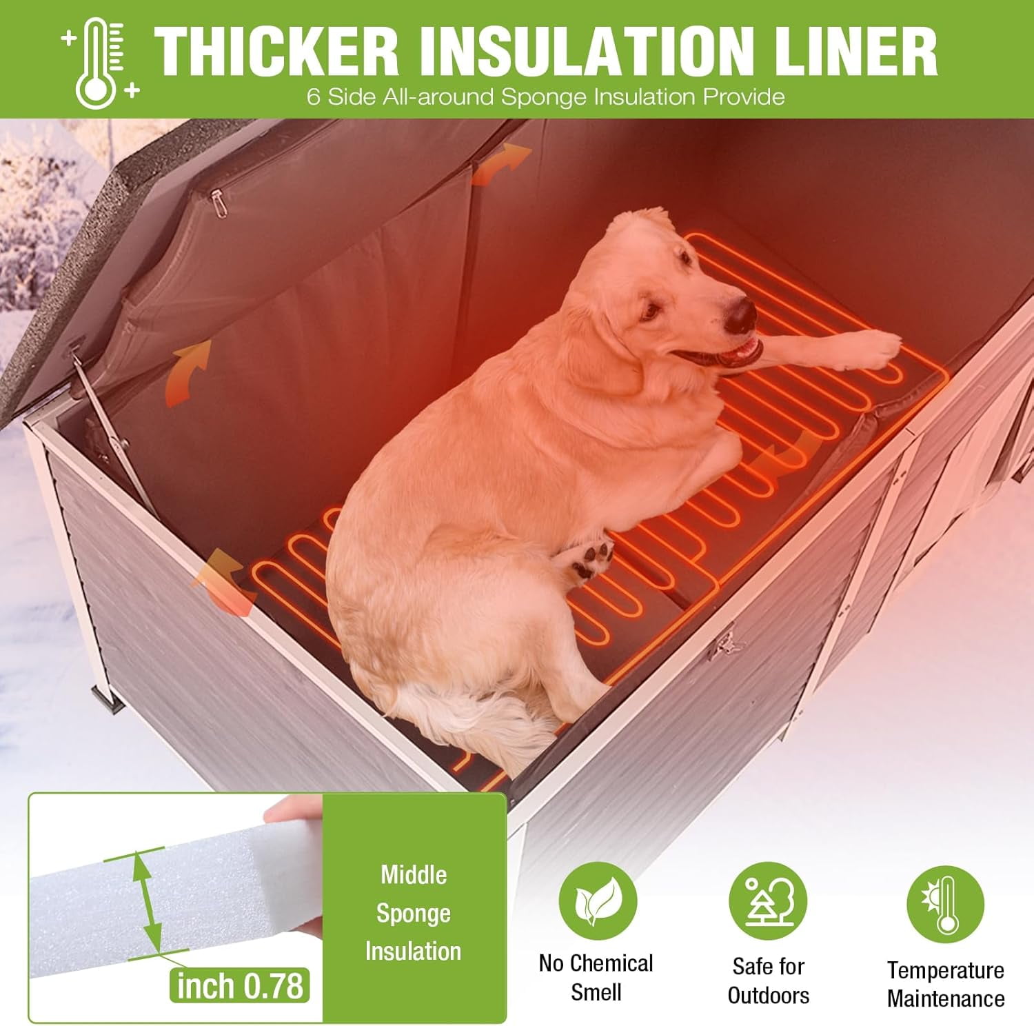 Aivituvin 59" Extra Large Heated Dog House with Heater & Insulated Liner for Winter, Wooden Insulated Outdoor Dog House for Large Dogs, All-Around Iron Frame Weatherproof (Gray)