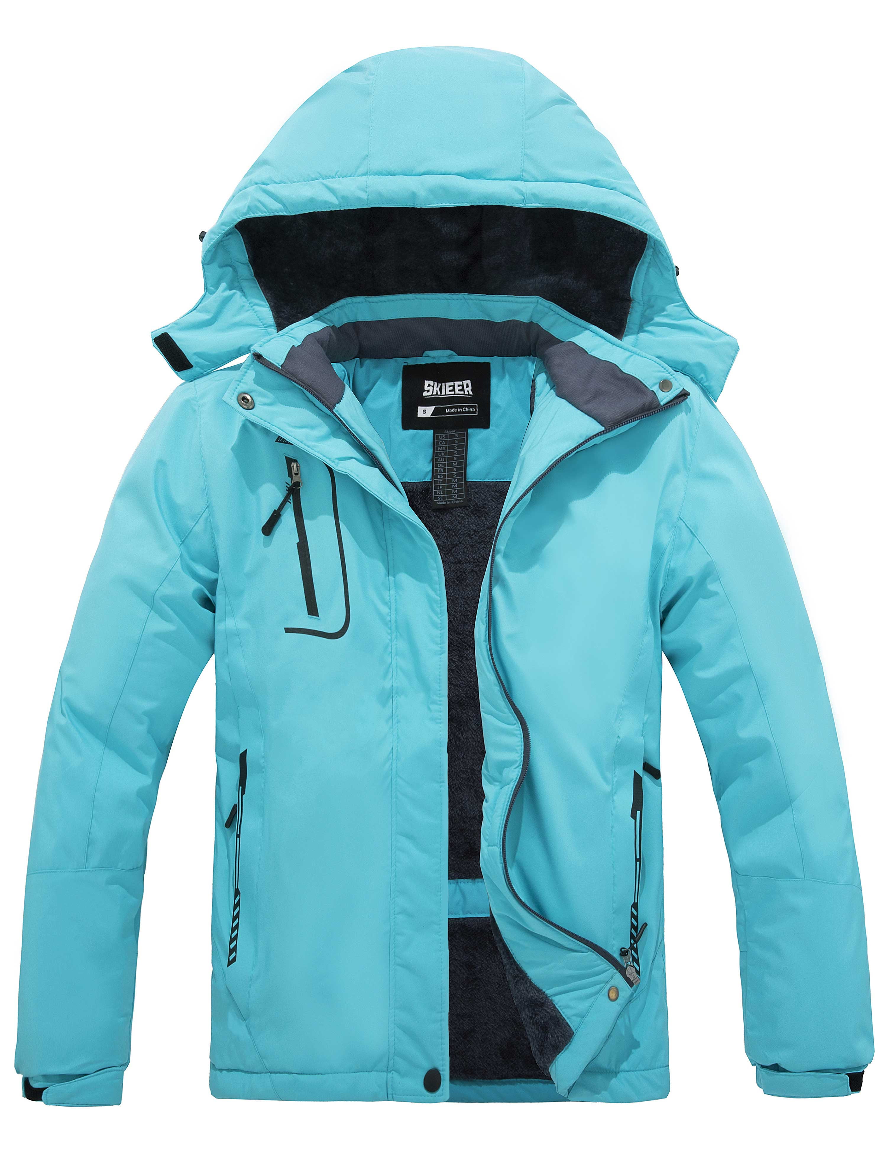 Skieer Women's Mountain Waterproof Ski Jacket Winter Rain Jacket Warm Fleece Snow Coat 