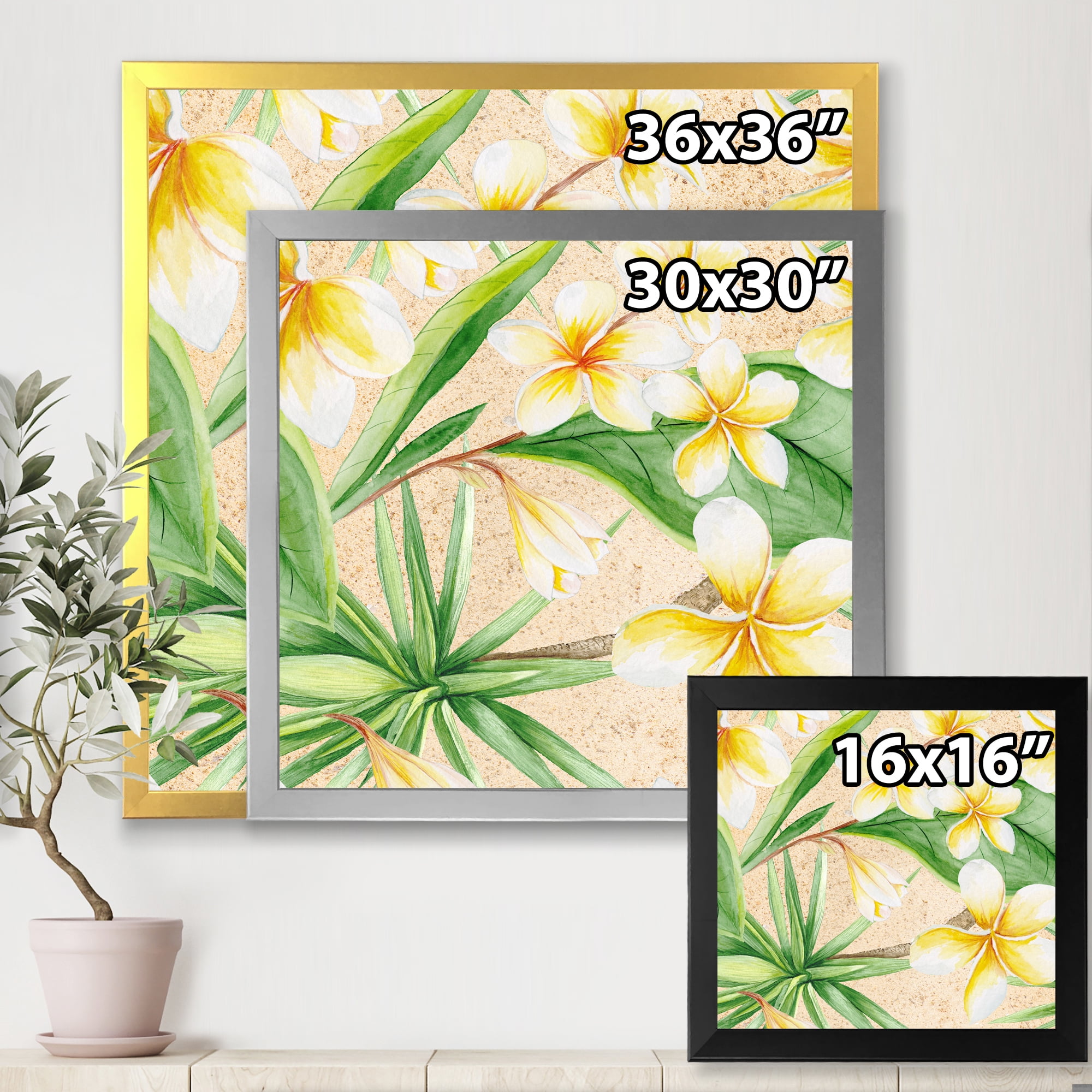 Designart 'Yellow Flowers and Tropical Foliage XI' Traditional Framed Art Print