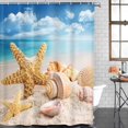 thumbnail image 3 of 4 piezas de juego de cortina de ducha Starfish Seashells Beach Blue Sky Ocean Vacation con alfombras antideslizantes tapa de inodoro y alfombra de baño decoración set 72 & quot; X 72 Feliz Sencillez, 3 of 5