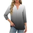 thumbnail image 2 of Qulqfy Casual Women's Blouses V-Neck 3/4 Length Sleeve Loose Fit Gradient Cute Fall Pleat Work Flowy Women Tops Black L, 2 of 6