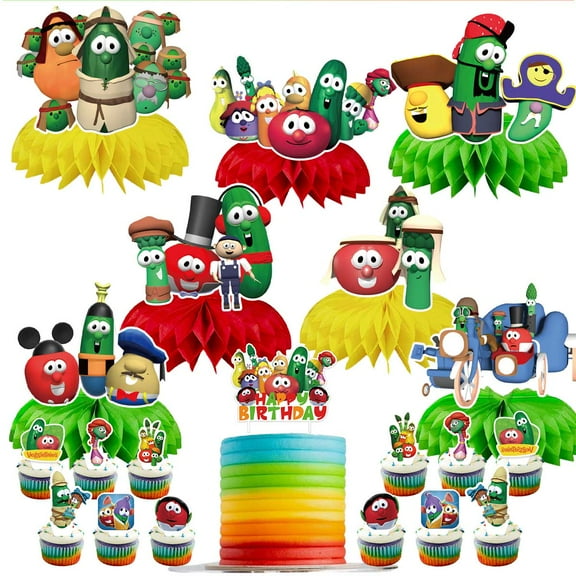VeggieTales in the House Party Decor Supplies Honeycomb Centerpieces Table Toppers Cake Toppers Decorations for Birthday