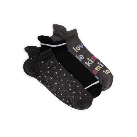MUK LUKS Women's Studio Cotton Ankle Socks, 3-Pack, Shoe Size 6-10