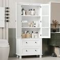 thumbnail image 3 of Homfa Bathroom Cabinet with Rattan Doors, Rattan Linen Storage Cabinet with 2 Drawers, White, 3 of 9