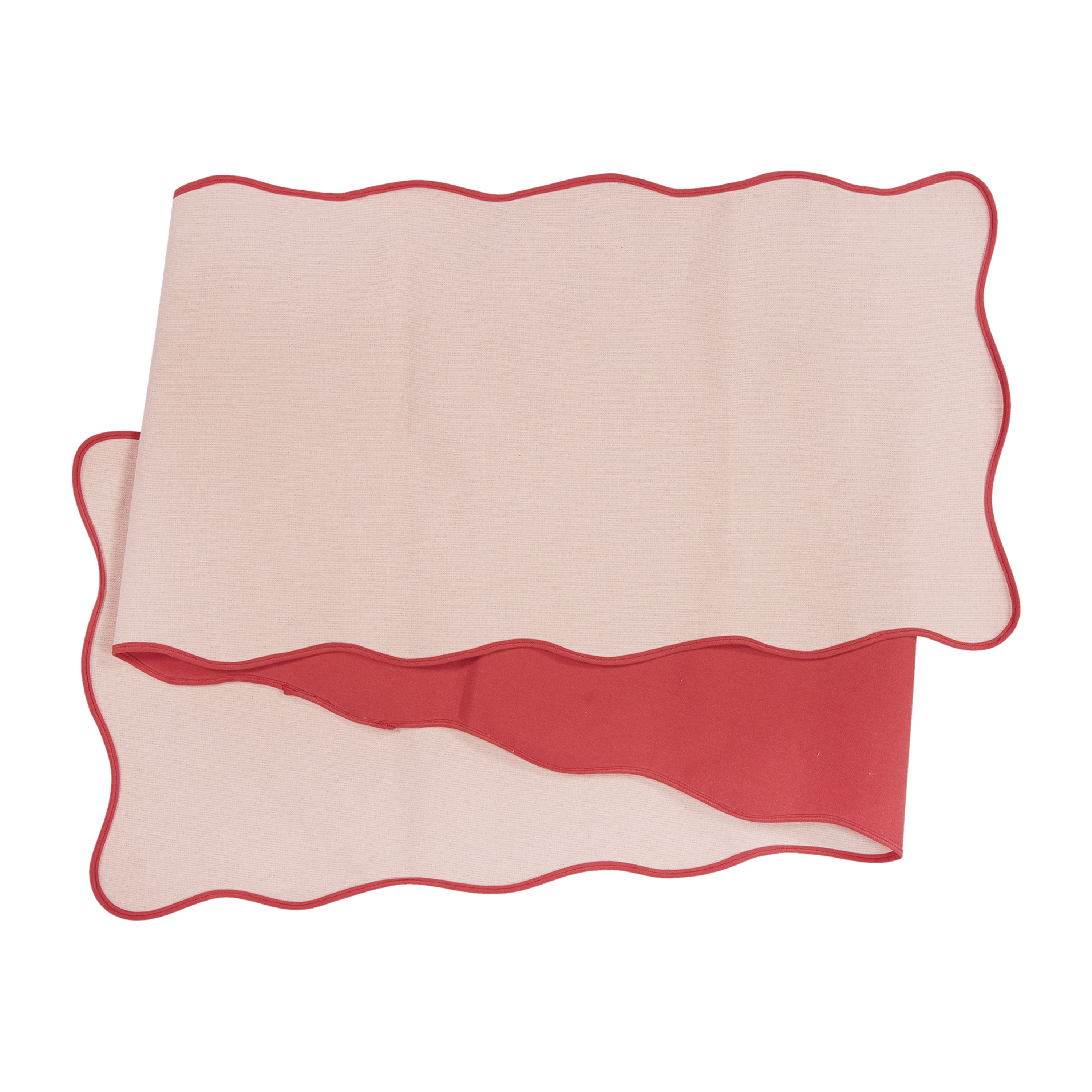Scallop Table Runner - 14" x 90" - 100% Cotton, Pink & Red