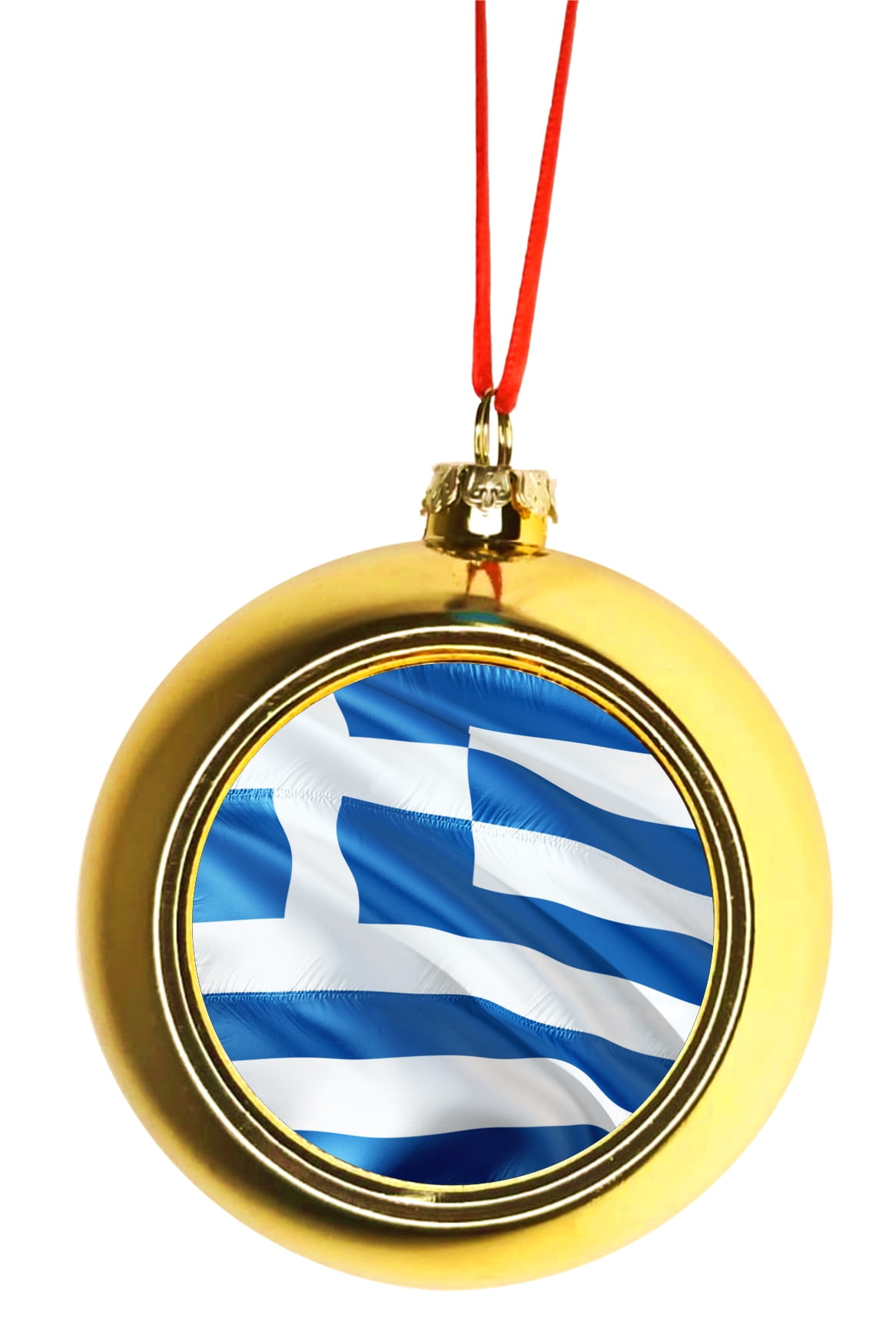Greece Flag Waving Greek Flag Ornaments Gold Bauble Christmas