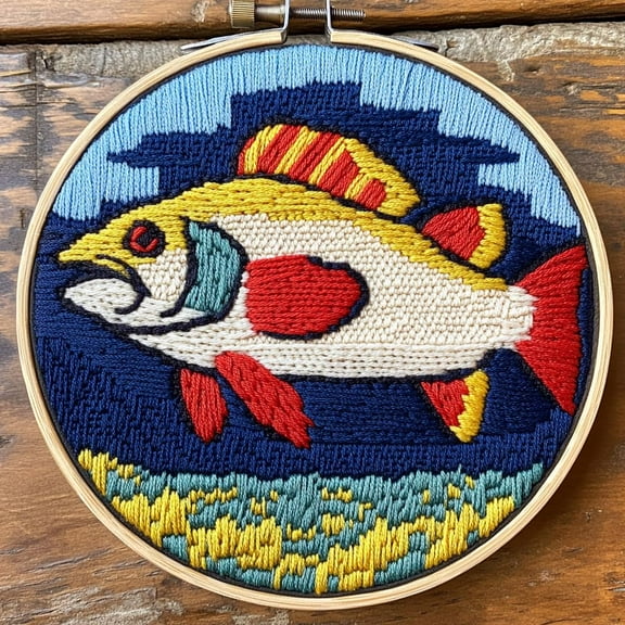 DIY Punch Needle Kits Bass Fish Easy for Beginners Punch Needle Embroidery Set for Craft lovers with Printed Pattern and Hoop for Home Decor 20x20cm-4