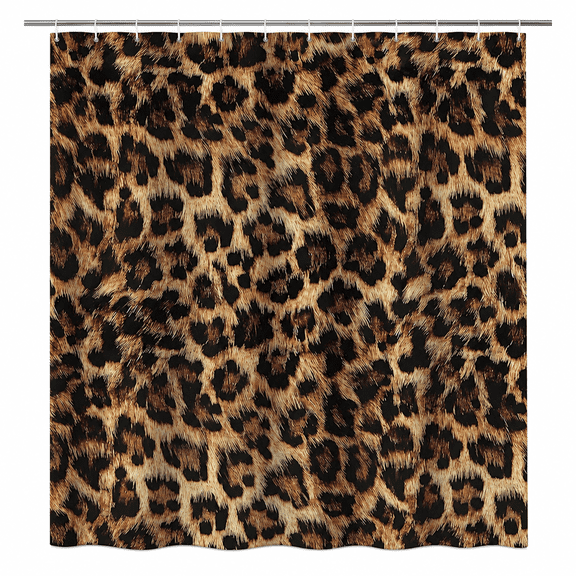 Leopard Print Shower Curtain 72Wx72H Inch Wild Safari Skin Pattern Powerful Cheetah Cat Panthera Black Brown Fur Wildlife Waterproof Bathroom Home Decor 12 Plastic Hooks