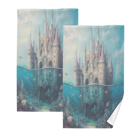 Seabed CastleTwo-piece Cotton Towel Set Absorbent Soft And Comfortable 16 x 28 in Rectangle Printed on One Side Versatile