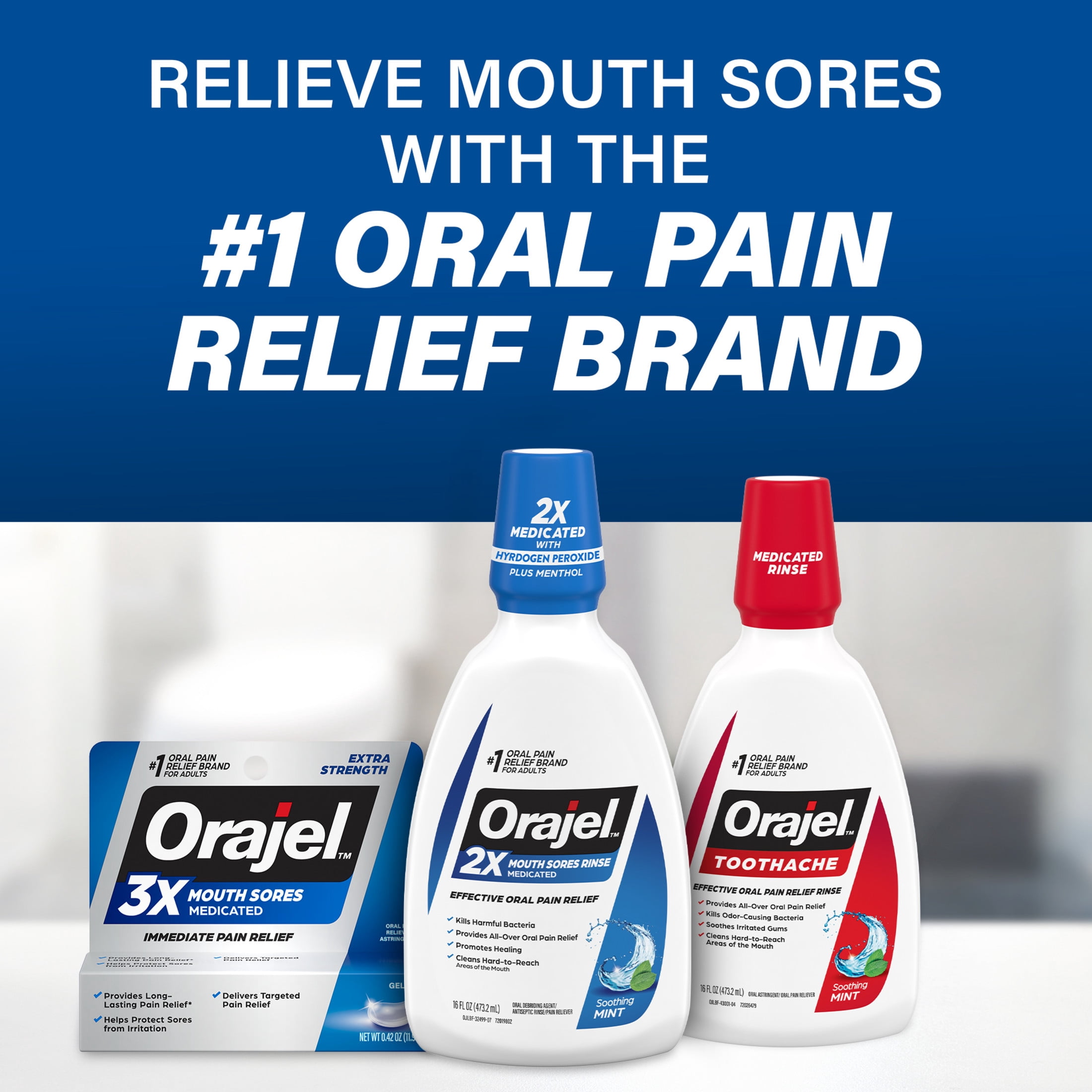 Orajel Antiseptic Mouth Sore Rinse for Canker Sores & Gum Irritation, Kills Bacteria, Mint, 16 oz