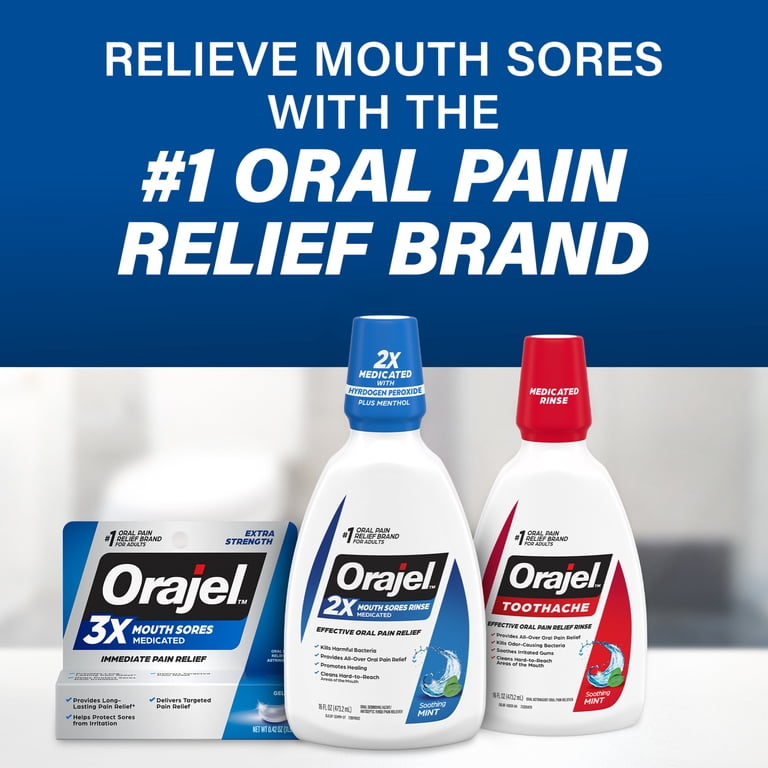 Orajel 3X Medicated for All Mouth Sores Gel with Benzocaine, Oral