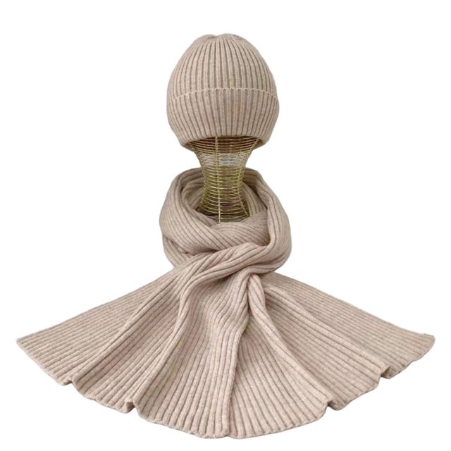 2 Pcs/Set Écharpe Chapeau Adultes Confortable Extensible Coupe-Vent Thermique Doux Résistant au Froid Couleur Unie Automne Hiver Hommes Femmes Kit de Bonnet Tricoté Long pour Extérieur