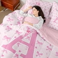 thumbnail image 4 of Homewish Letter Monogrammed A 7-Piece Twin Bedding Set - Kawaii Pink Bow Princess, 4 of 8