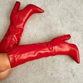 thumbnail image 3 of Womens Knee Length Tall Boots Leather Pointed Toe Chunky Block High Heels Mid Calf Dress Boots Red, 3 of 8