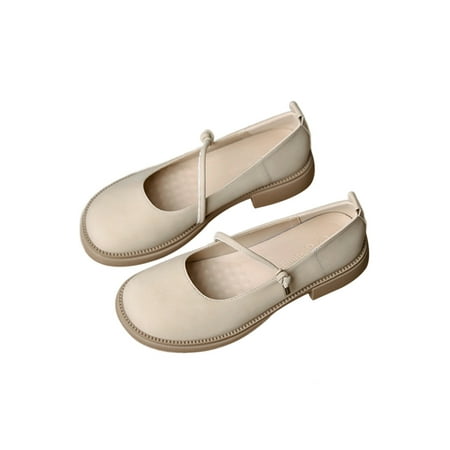 

Daeful Girls Non-slip Ankle Strap Lolita Shoes Uniform Casual Pumps Slip On Apricot 5