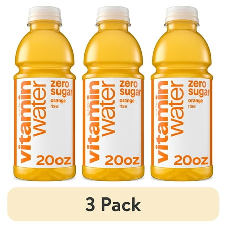 (3 pack) vitaminwater Rise Zero Sugar Orange Flavored Water Beverage Bottle, 20 fl oz