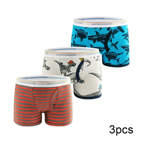 FLMEI Kids Boys Boxer Briefs Underwear 3-8Y Toddler Soft Cotton Briefs Dinosaur Printing Baby Shorts Panties 3pack