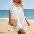 thumbnail image 5 of Delconic Women Loose Fit Crochet Trim Beach Cover Up Tunic Lightweight Short Sleeve Swimwear Dress for Summer Poolside Vacation White One Size, 5 of 5