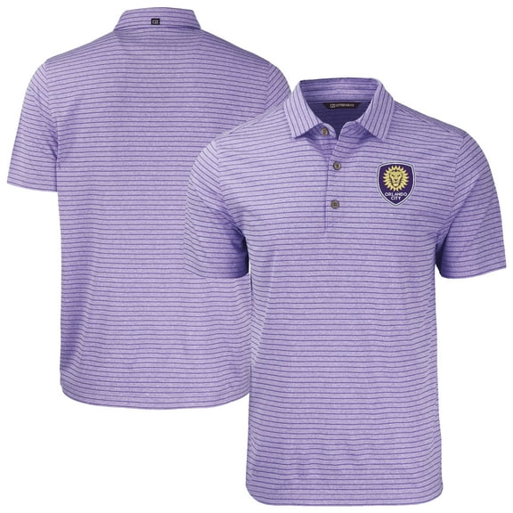 Men's-Cutter & Buck Heather Purple Orlando City SC Forge Eco Heather Stripe Stretch Recycled Polo