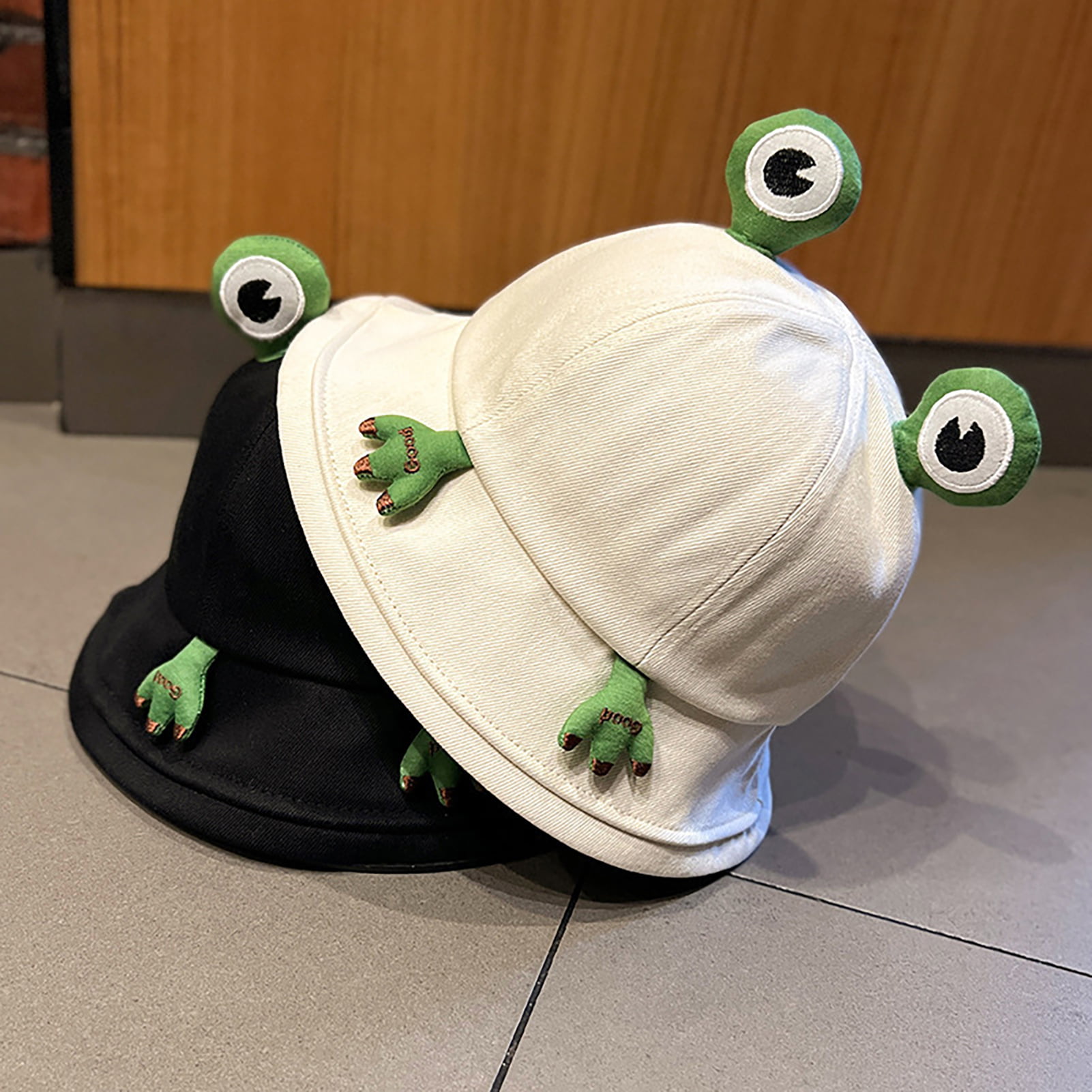Mairbeon Sun Hat Cute Frog Design Sun Protection Wide Brim Cartoon Frog  Women Bucket Hat for Outdoor 