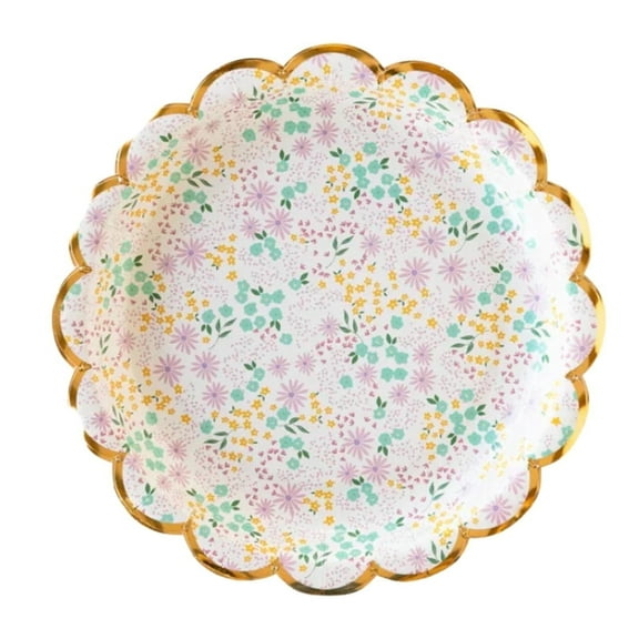 Pastel Floral Scallop Dessert Plates  7" Plates with Gold Edge, Pack of 8 for Elegant Entertaining
