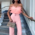 thumbnail image 4 of LEKODE Strapless Tube Top Jumpsuit for Women Belted Straight Long Pant Romper for Holiday Cocktail Gathering Activities summer outfits Pink L, 4 of 7