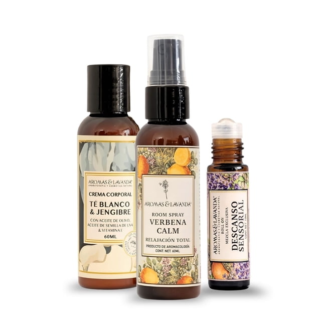 Kit de Aromaterapia Calma y Relajación – Brisa Verbena, Roll On Relajante y Crema Té Blanco con Jengibre | Ritual Antiestrés y Bienestar Diario