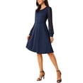 thumbnail image 4 of INSPIRE CHIC Vestidos de Manga Larga para Mujeres Cuello Redondo Elegante Cóctel Fiesta Trabajo Vestido hasta la Rodilla S Azul Oscuro, 4 of 6