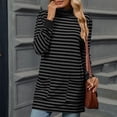thumbnail image 6 of Nmnitkp Women's Fashion Round Neck Splicing Stripe Long Sleeve Pocket Split Loose T-Shirt Top Fall and Winter Blouse with Pockets, 6 of 9