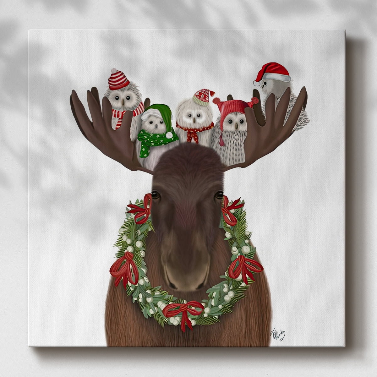 Christmas Moose and Christmas Owls Forward- Gallery Wrapped Canvas