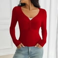 thumbnail image 4 of Women's Chic V-neck Base Layer Top, Figure-flattering Ruched Bust Design, Soft Stretchy Knit Fabric, Long Sleeve Form-fitting Silhouette, Perfect for Casual Daily Wear or Date Nights, 4 of 9