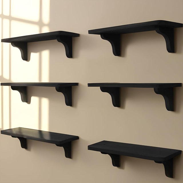 Reinforced Steel Bracket Room Shelves for Bedroom Wall - Easy to Install Template and Video Included - Wall Mounted Rustic Wood Shelves for Bathroom Home Décor