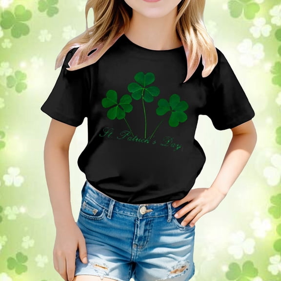 JIAYUE Boys Girls St Patricks Day Tops Shirts Cartoon Short Sleeve Crew Neck Pull-On Classic Fit T Shirt For Kids Fancy Lovely Everyday Wear