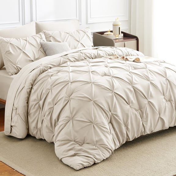 Queen Comforter Set - 7 Pieces Pintuck Bed in a Bag