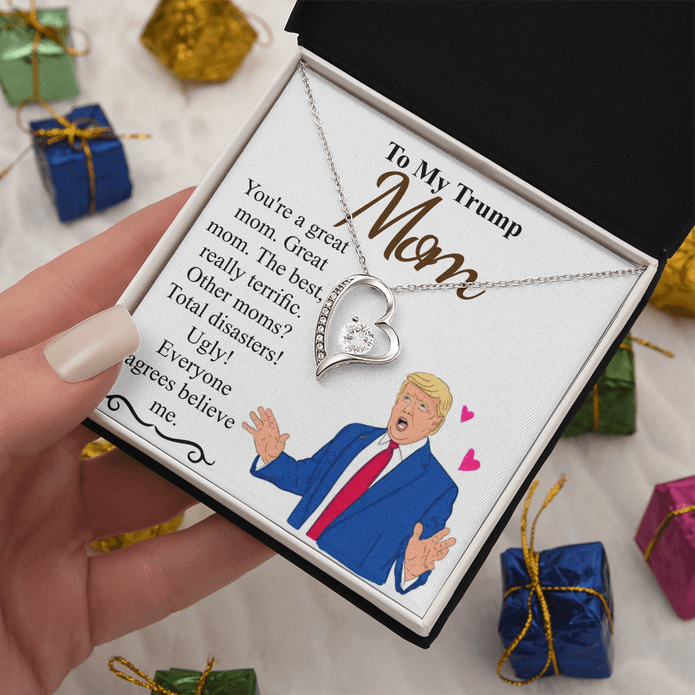 Personalized Trump Mom Mothers day gift Mommy necklace | Mothers day gift from son and daughter | Mom jewelry Cz cross