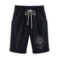 thumbnail image 3 of Pxkloy Women's Elastic Waist Knee Length Casual Cotton Bermuda Shorts with Drawstring Printed Lightweight Wide Leg Beach Linen Shorts Pants Black,L, 3 of 4