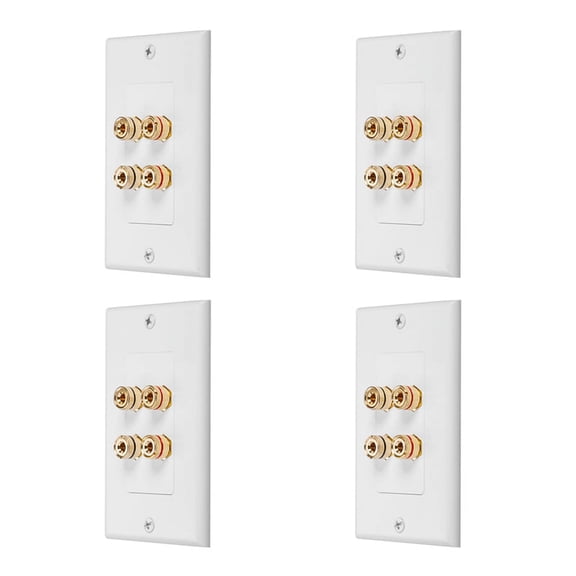 4X 4 Posts Speaker Wall Plate Home Theater Wall Plate Audio Panel for 2 Speakers,4 x Speaker Wall Plate 4 set x Screw,White & gold