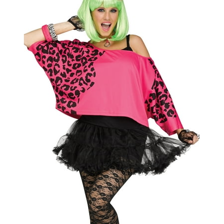 1980'S Retro Hot Pink Leopard Print Crop Top Womens Halloween Costume-Os
