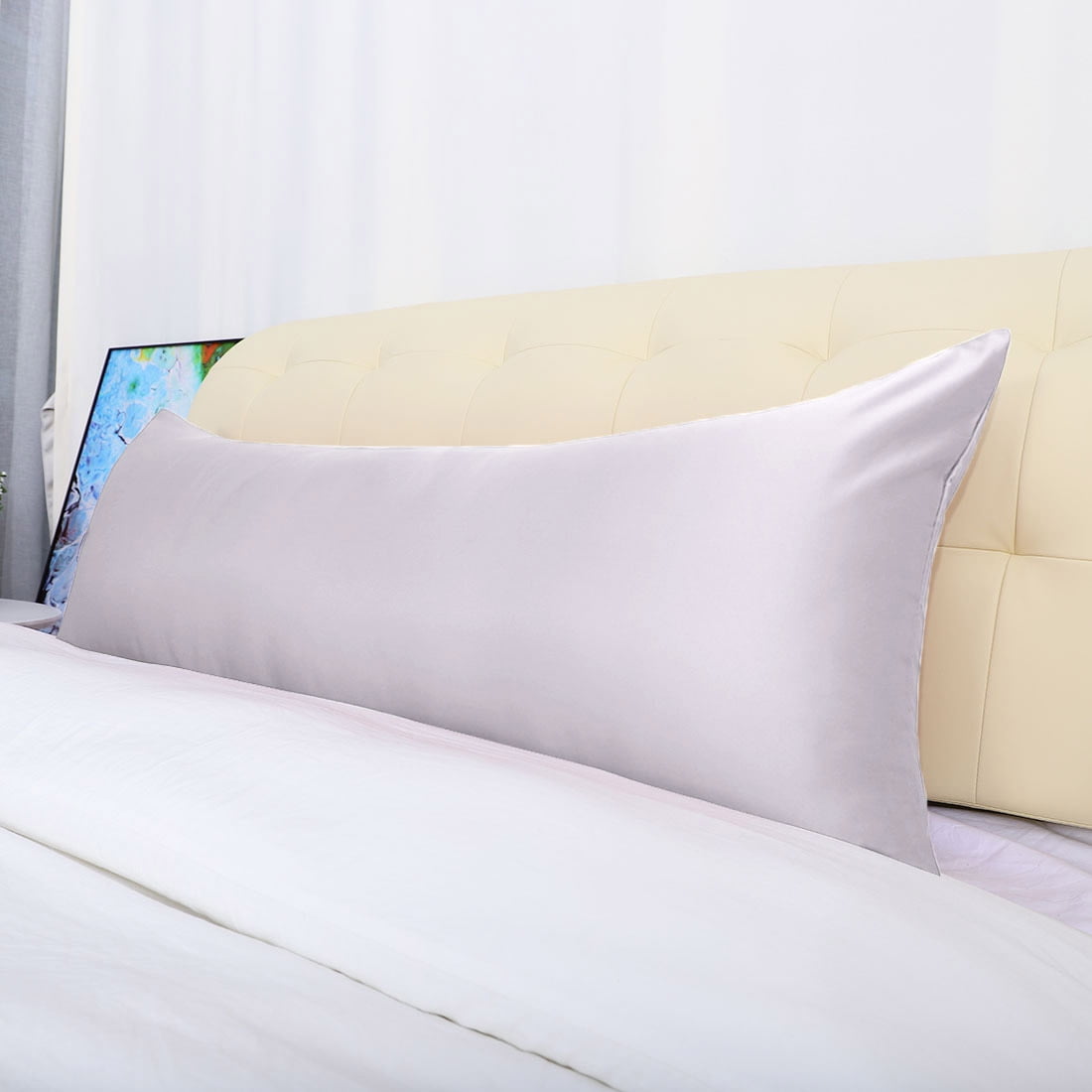 Unique Bargains Luxury Silky Satin Body Pillow Case Light Lilac 20" x 54"