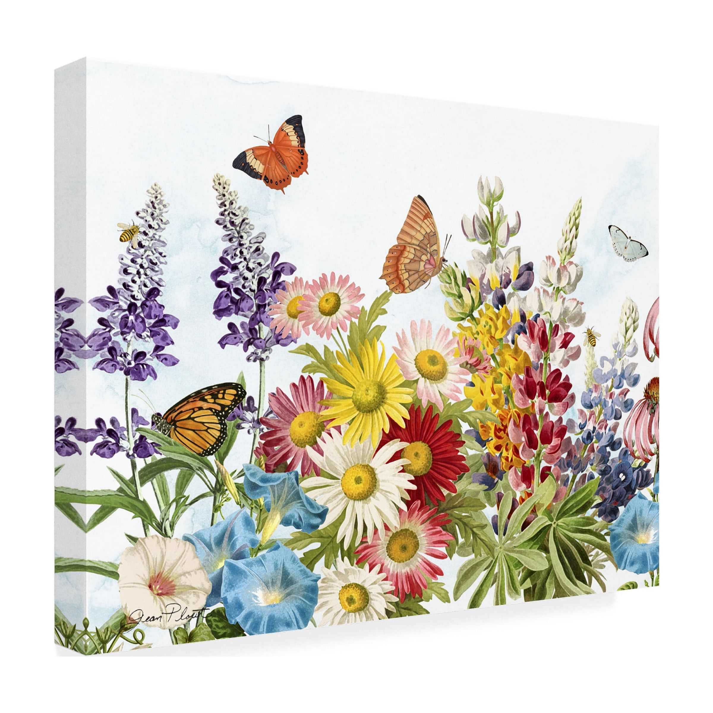 Canvas Wall Art - Jean Plout 'Summer Butterfly Garden Beauty B' Wall Art for Living Room, Bedroom, or Office DÃ©cor by Trademark Fine Art - 24 x 18 Inches