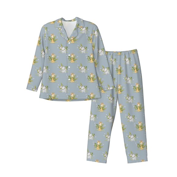 Fotbe Baby Elephant Giraffe Pijama de Hombre con Estampado de Manga Larga, Conjunto de 2 Piezas, Ropa de Dormir Suave y Cómoda con Bolsillos-Medium