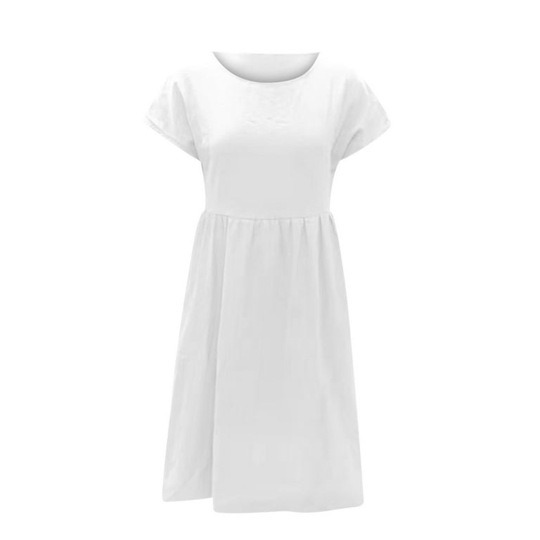 HAPIMO Women's Midi Cotton Dress with Pocket Solid Color Tops Short Sleeve Clothing Round Neck Elegant Casual Comfy Summer Dresses for Female White XL Discount - Walmart.com HAPIMO Women's Midi Cotton Dress with Pocket Solid Color Tops Short Sleeve Clothing Round Neck Elegant Casual Comfy Summer Dresses for Female White XL Discount - Walmart.com
