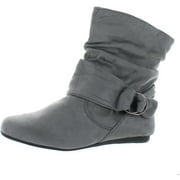 Forever Link SELENA-58 Women's Fashion Calf Flat Heel Side Zipper Slouch Ankle Boots, Grey, 10