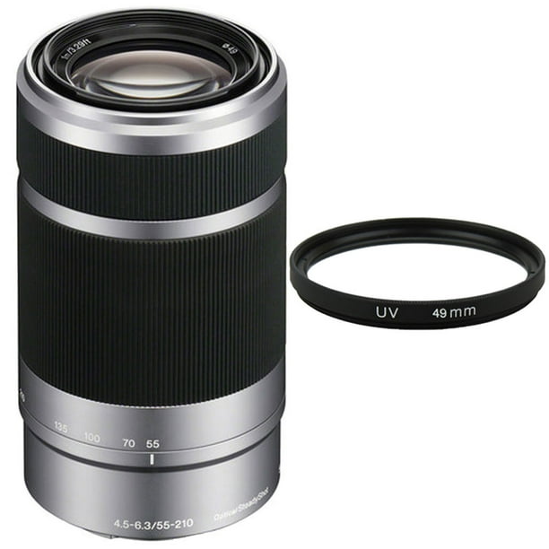 Sony E 55-210mm f/4.5-6.3 OSS E-Mount Lens (Silver) + 49mm UV