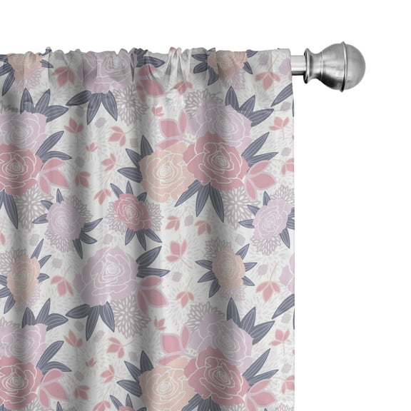 Ambesonne Spring Curtains, Blossoms Leaves Retro Art, Pair of 28"x63", Pale Rose Purpleblue Pink