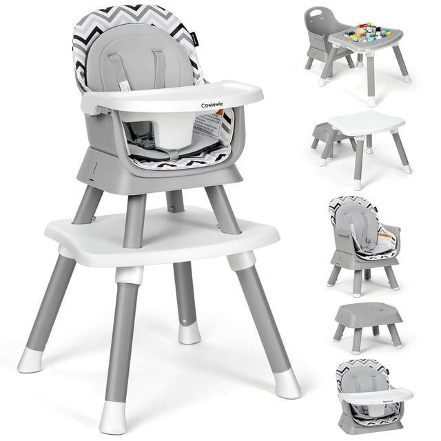 Cowiewie Trona para bebé 8 en 1 para bebés y niños pequeños, juego de mesa y silla, trona de mesa con arnés de seguridad, bandeja extraíble (ondulada)