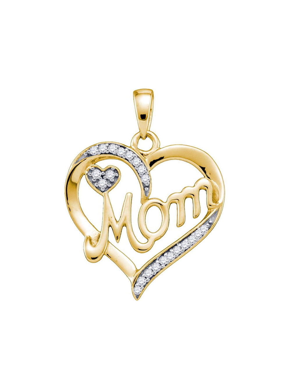 FB JEWELS 10kt Yellow Gold Womens Round Diamond Heart Mom Mother Necklace  1/10 Cttw並行輸入